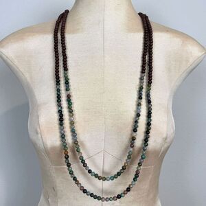 Beaded Jade Leather Tie Adjustable Necklace 46"